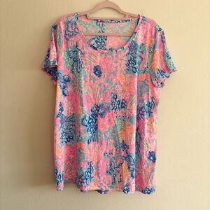 Lilly Pulitzer Short Sleeve Tee in Pink, Blue & Yellow Floral Print